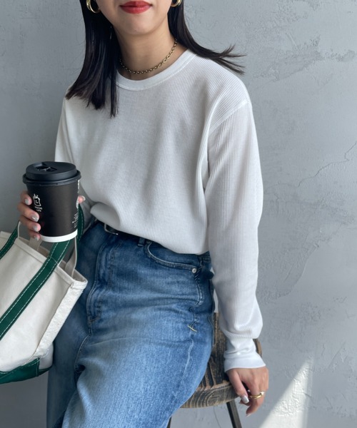 Healthknit（ヘルスニット）の「[HEALTHKNIT/ヘルスニット] 別注 クルーネック ワッフルボーダーTシャツ（Tシャツ/カットソー・レディース・ブルー/ホワイト/ブラック系/レッド/ブラック・F）」の15枚目の写真