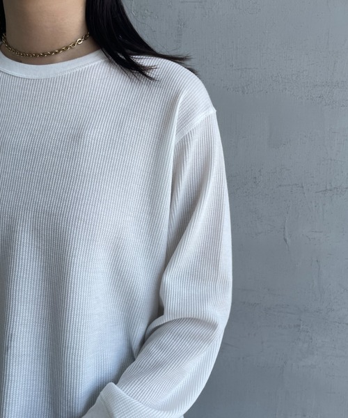 Healthknit（ヘルスニット）の「[HEALTHKNIT/ヘルスニット] 別注 クルーネック ワッフルボーダーTシャツ（Tシャツ/カットソー・レディース・ブルー/ホワイト/ブラック系/レッド/ブラック・F）」の21枚目の写真