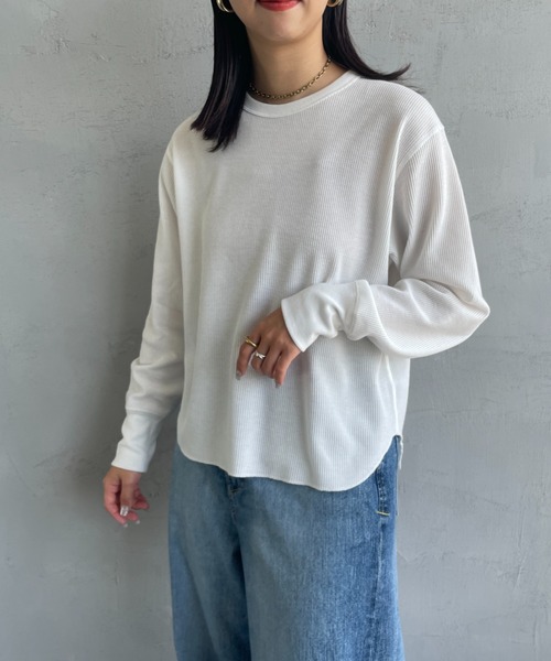 Healthknit（ヘルスニット）の「[HEALTHKNIT/ヘルスニット] 別注 クルーネック ワッフルボーダーTシャツ（Tシャツ/カットソー・レディース・ブルー/ホワイト/ブラック系/レッド/ブラック・F）」の18枚目の写真