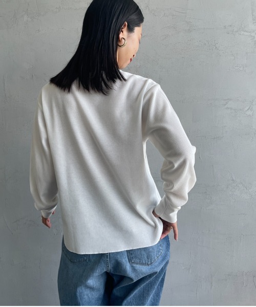Healthknit（ヘルスニット）の「[HEALTHKNIT/ヘルスニット] 別注 クルーネック ワッフルボーダーTシャツ（Tシャツ/カットソー・レディース・ブルー/ホワイト/ブラック系/レッド/ブラック・F）」の20枚目の写真