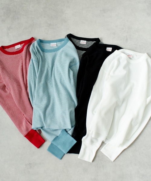 Healthknit（ヘルスニット）の「[HEALTHKNIT/ヘルスニット] 別注 クルーネック ワッフルボーダーTシャツ（Tシャツ/カットソー・レディース・ブルー/ホワイト/ブラック系/レッド/ブラック・F）」の12枚目の写真