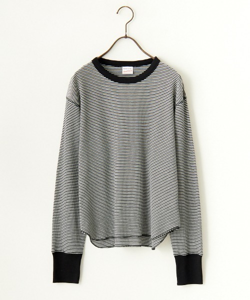 tシャツ 「HEALTHKNIT/ヘルスニット」 別注 クルーネック ワッフルボーダーTシャツ レディース Healthknit tシャツ 「HEALTHKNIT/ヘルスニット」 別注 ヘンリー