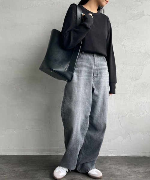 Healthknit（ヘルスニット）の「[HEALTHKNIT/ヘルスニット] 別注 クルーネック ワッフルボーダーTシャツ（Tシャツ/カットソー・レディース・ブルー/ホワイト/ブラック系/レッド/ブラック・F）」の7枚目の写真