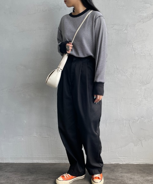 Healthknit（ヘルスニット）の「[HEALTHKNIT/ヘルスニット] 別注 クルーネック ワッフルボーダーTシャツ（Tシャツ/カットソー・レディース・ブルー/ホワイト/ブラック系/レッド/ブラック・F）」の8枚目の写真