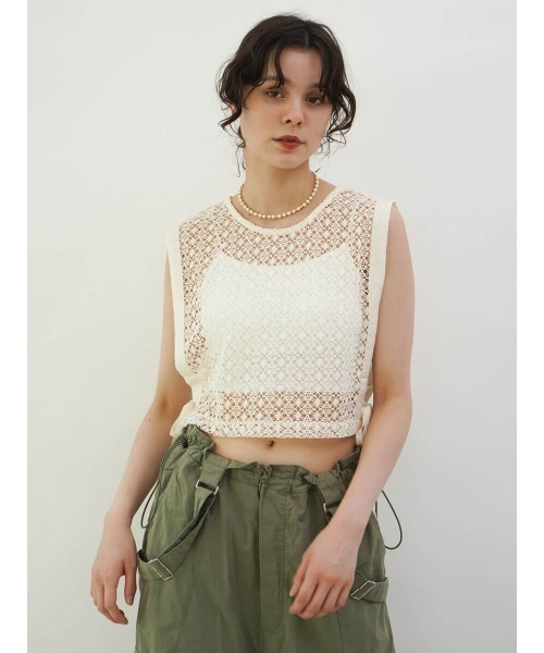 fika チュールニットベスト セール】Ribbon open work knit vest（ベスト）｜FIKA