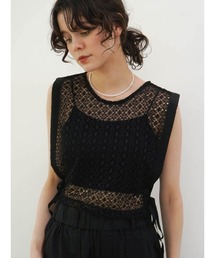 Ribbon open work knit vest