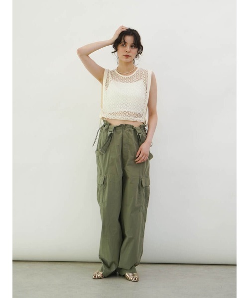 FIKA.(フィーカ)の「Ribbon open work knit vest(ベスト・レディース・オフホワイト/ブラック・MEDIUM)」の5枚目の写真