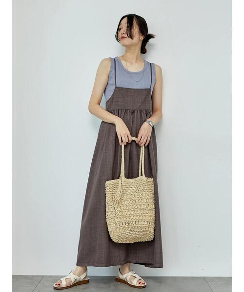Samansa Mos2 blue（サマンサモスモスブルー）の「リネンライクキャミワンピース（ワンピース・レディース・ブラック/ブラウン/ネイビー・F）」の11枚目の写真
