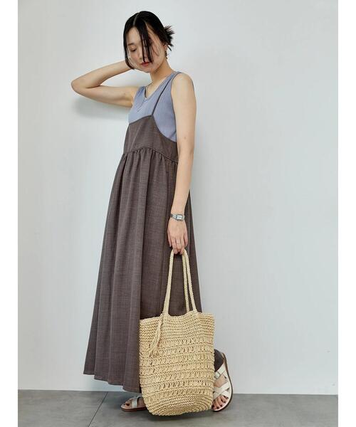 Samansa Mos2 blue（サマンサモスモスブルー）の「リネンライクキャミワンピース（ワンピース・レディース・ブラック/ブラウン/ネイビー・F）」の12枚目の写真