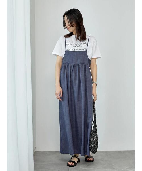 Samansa Mos2 blue（サマンサモスモスブルー）の「リネンライクキャミワンピース（ワンピース・レディース・ブラック/ブラウン/ネイビー・F）」の21枚目の写真