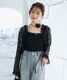 MAJESTIC LEGON | レースカーデ×リボンインナーセット(Tシャツ/カットソー)