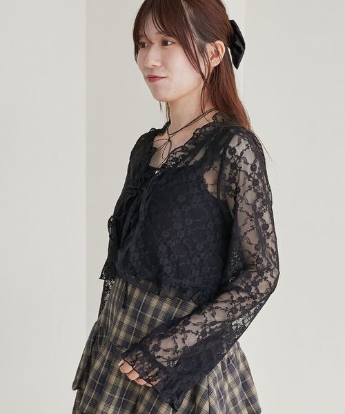 MAJESTIC LEGON（マジェスティックレゴン）の「レースカーデ×リボンインナーセット（Tシャツ/カットソー・レディース・ブラウン/ブラック/アイボリー/ホワイト系その他2・MEDIUM）」の5枚目の写真