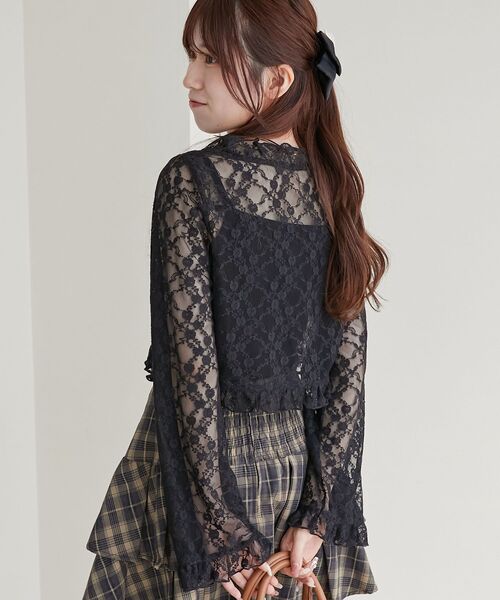 MAJESTIC LEGON（マジェスティックレゴン）の「レースカーデ×リボンインナーセット（Tシャツ/カットソー・レディース・ブラウン/ブラック/アイボリー/ホワイト系その他2・MEDIUM）」の6枚目の写真