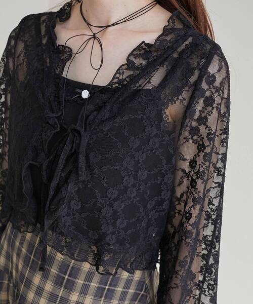 MAJESTIC LEGON（マジェスティックレゴン）の「レースカーデ×リボンインナーセット（Tシャツ/カットソー・レディース・ブラウン/ブラック/アイボリー/ホワイト系その他2・MEDIUM）」の7枚目の写真