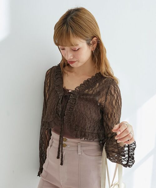 MAJESTIC LEGON（マジェスティックレゴン）の「レースカーデ×リボンインナーセット（Tシャツ/カットソー・レディース・ブラウン/ブラック/アイボリー/ホワイト系その他2・MEDIUM）」の12枚目の写真