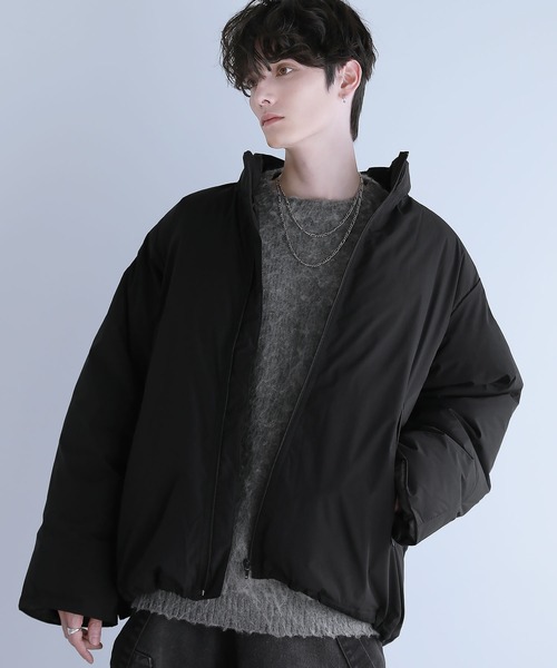 700フィルパワー】中綿ハイネックルーズスリーブパデッドジャケット  