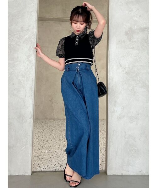 dazzlin（ダズリン）の「【C】センターパーツホックワイドパンツ（デニムパンツ・レディース・ブルー/インディゴブルー・SMALL/MEDIUM）」の14枚目の写真