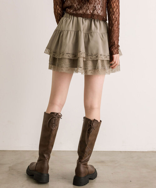 OLIVE des OLIVE(オリーブデオリーブ)の「【完売カラー再販開始!】裾レースティアードミニスカート(スカート・レディース・オフホワイト/チャコールグレー/グレイッシュベージュ・FREE)」の20枚目の写真