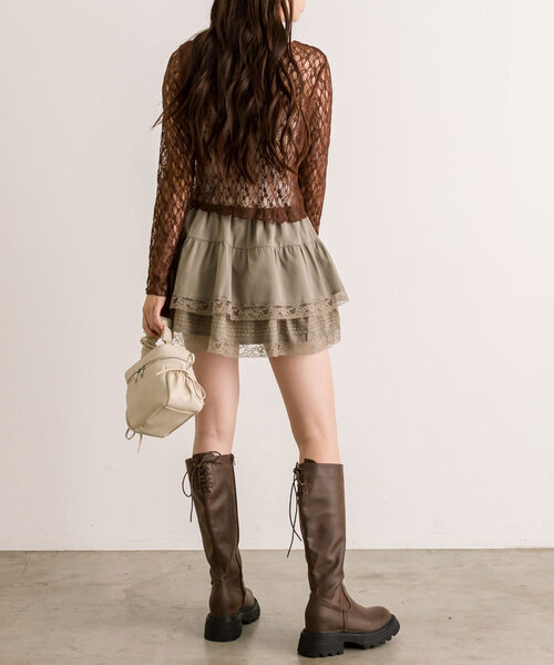 OLIVE des OLIVE(オリーブデオリーブ)の「【完売カラー再販開始!】裾レースティアードミニスカート(スカート・レディース・オフホワイト/チャコールグレー/グレイッシュベージュ・FREE)」の14枚目の写真