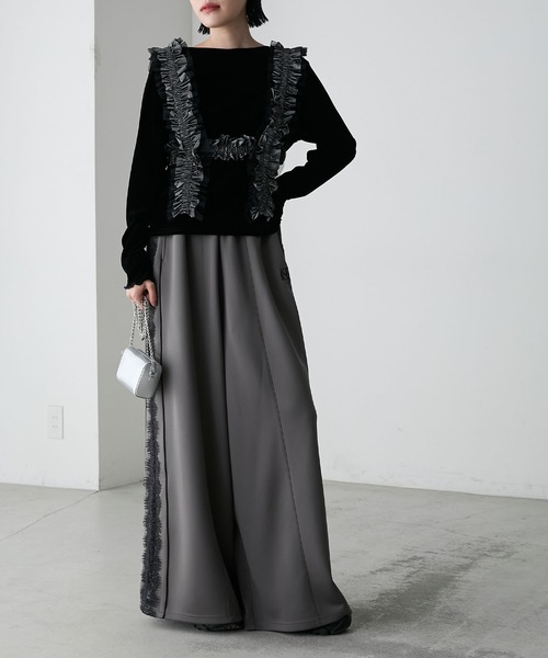 forksy.（フォルクシー）の「【forksy.】レースシアーラインワイドトラックパンツ/ジャージ（その他パンツ・レディース・ネイビー/ベージュ/チャコール/レッド・FREE）」の14枚目の写真