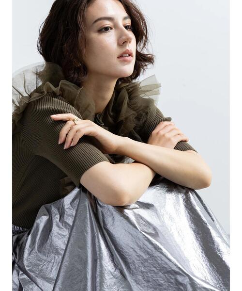 Te chichi（テチチ）の「チュールフリルリブニット（ニット/セーター・レディース・ブラック/グレー/カーキ・F）」の9枚目の写真