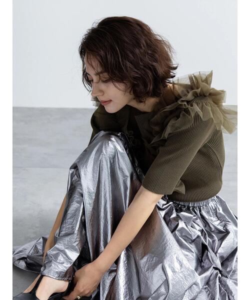 Te chichi（テチチ）の「チュールフリルリブニット（ニット/セーター・レディース・ブラック/グレー/カーキ・F）」の10枚目の写真