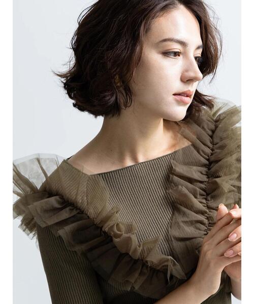 Te chichi（テチチ）の「チュールフリルリブニット（ニット/セーター・レディース・ブラック/グレー/カーキ・F）」の13枚目の写真