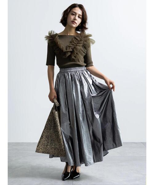 Te chichi（テチチ）の「チュールフリルリブニット（ニット/セーター・レディース・ブラック/グレー/カーキ・F）」の14枚目の写真