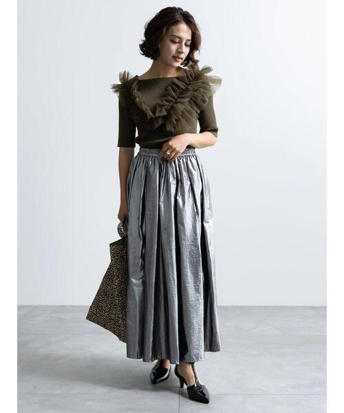 Te chichi（テチチ）の「チュールフリルリブニット（ニット/セーター・レディース・ブラック/グレー/カーキ・F）」の15枚目の写真