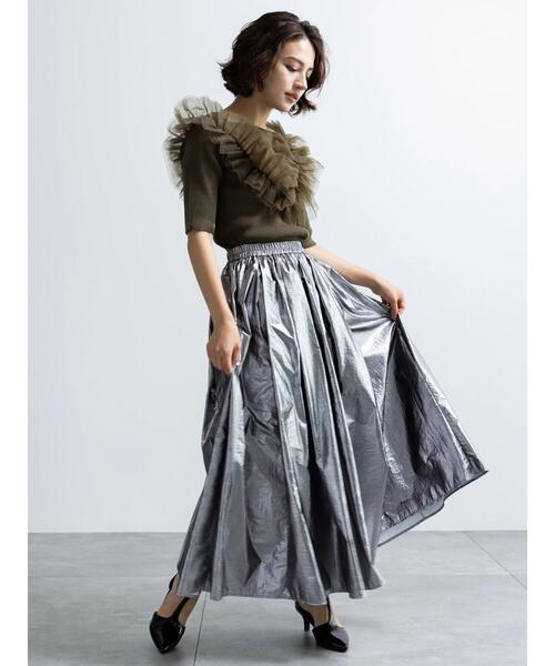 Te chichi（テチチ）の「チュールフリルリブニット（ニット/セーター・レディース・ブラック/グレー/カーキ・F）」の16枚目の写真