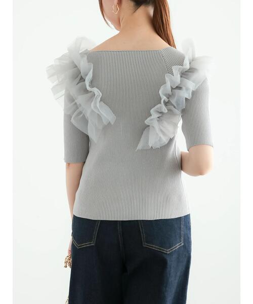 Te chichi（テチチ）の「チュールフリルリブニット（ニット/セーター・レディース・ブラック/グレー/カーキ・F）」の21枚目の写真