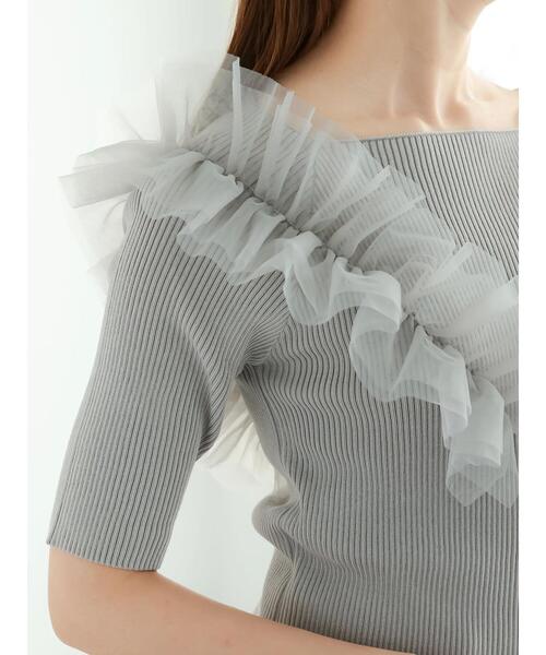 Te chichi（テチチ）の「チュールフリルリブニット（ニット/セーター・レディース・ブラック/グレー/カーキ・F）」の22枚目の写真