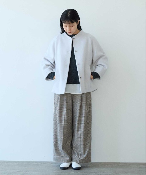 yuni（ユニ　）の「△super110 綾2重織ボトルネックコート（ノーカラージャケット・レディース・ブラック/グレー/ネイビー/ブラウン・FREE）」の6枚目の写真