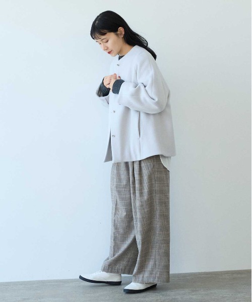 yuni（ユニ　）の「△super110 綾2重織ボトルネックコート（ノーカラージャケット・レディース・ブラック/グレー/ネイビー/ブラウン・FREE）」の7枚目の写真