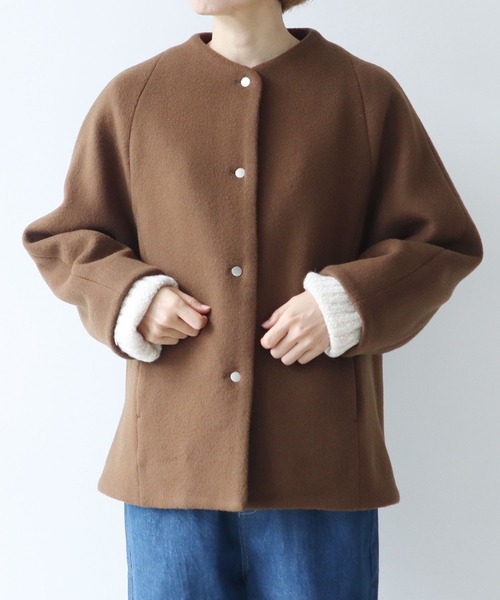 △super110 綾2重織ボトルネックコート（ノーカラージャケット）｜yuni