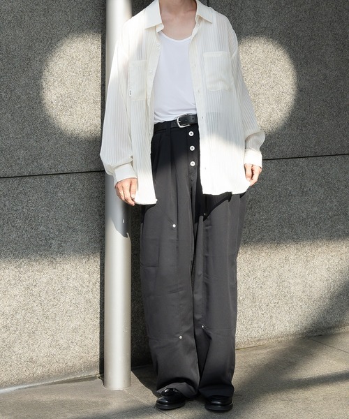 Perushu（ペルーシュ）の「ストライプシアーシャツ（シャツ/ブラウス・メンズ・ボルドー/ブラック/オフホワイト・MEDIUM/LARGE）」の21枚目の写真