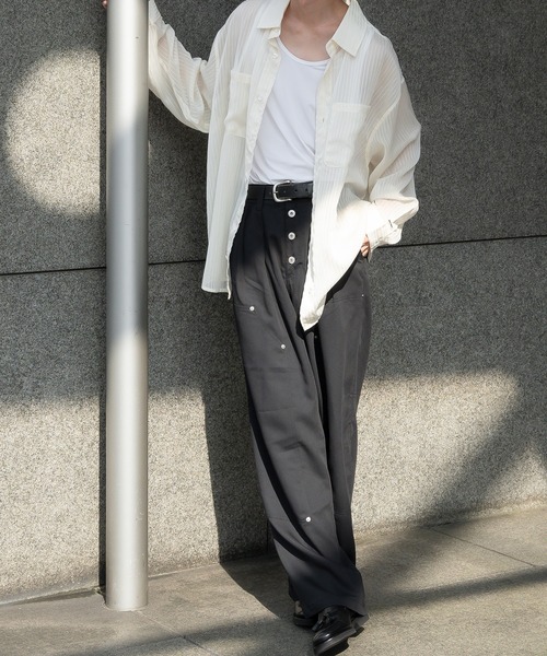 Perushu（ペルーシュ）の「ストライプシアーシャツ（シャツ/ブラウス・メンズ・ボルドー/ブラック/オフホワイト・MEDIUM/LARGE）」の22枚目の写真