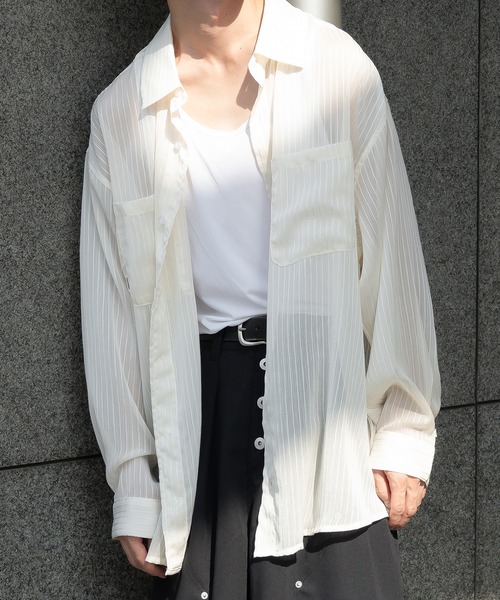 Perushu（ペルーシュ）の「ストライプシアーシャツ（シャツ/ブラウス・メンズ・ボルドー/ブラック/オフホワイト・MEDIUM/LARGE）」の17枚目の写真