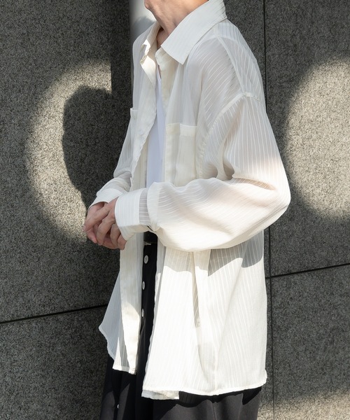 Perushu（ペルーシュ）の「ストライプシアーシャツ（シャツ/ブラウス・メンズ・ボルドー/ブラック/オフホワイト・MEDIUM/LARGE）」の19枚目の写真