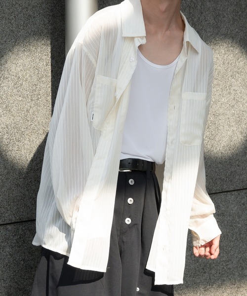 Perushu（ペルーシュ）の「ストライプシアーシャツ（シャツ/ブラウス・メンズ・ボルドー/ブラック/オフホワイト・MEDIUM/LARGE）」の18枚目の写真