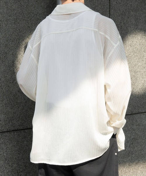 Perushu（ペルーシュ）の「ストライプシアーシャツ（シャツ/ブラウス・メンズ・ボルドー/ブラック/オフホワイト・MEDIUM/LARGE）」の20枚目の写真