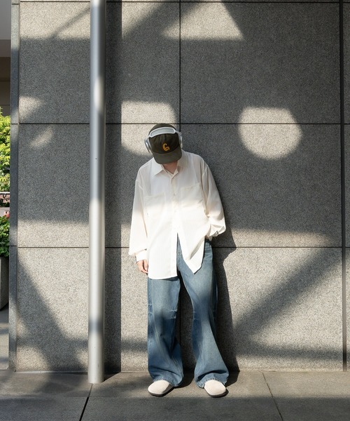 Perushu（ペルーシュ）の「ストライプシアーシャツ（シャツ/ブラウス・メンズ・ボルドー/ブラック/オフホワイト・MEDIUM/LARGE）」の6枚目の写真