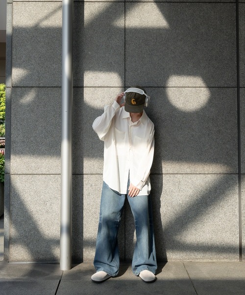 Perushu（ペルーシュ）の「ストライプシアーシャツ（シャツ/ブラウス・メンズ・ボルドー/ブラック/オフホワイト・MEDIUM/LARGE）」の7枚目の写真