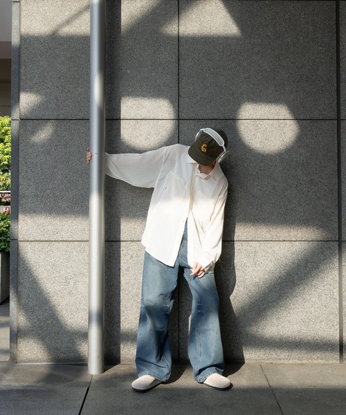 Perushu（ペルーシュ）の「ストライプシアーシャツ（シャツ/ブラウス・メンズ・ボルドー/ブラック/オフホワイト・MEDIUM/LARGE）」の8枚目の写真