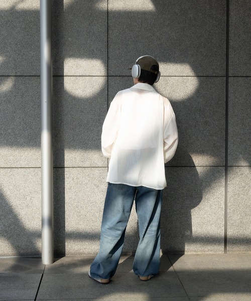 Perushu（ペルーシュ）の「ストライプシアーシャツ（シャツ/ブラウス・メンズ・ボルドー/ブラック/オフホワイト・MEDIUM/LARGE）」の15枚目の写真