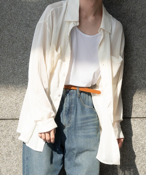 Perushu（ペルーシュ）の「ストライプシアーシャツ（シャツ/ブラウス・メンズ・ボルドー/ブラック/オフホワイト・MEDIUM/LARGE）」の10枚目の写真