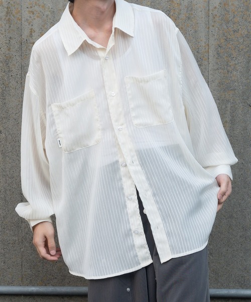 Perushu（ペルーシュ）の「ストライプシアーシャツ（シャツ/ブラウス・メンズ・ボルドー/ブラック/オフホワイト・MEDIUM/LARGE）」の16枚目の写真