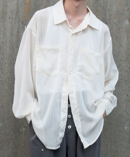 Perushu（ペルーシュ）の「ストライプシアーシャツ（シャツ/ブラウス・メンズ・ボルドー/ブラック/オフホワイト・MEDIUM/LARGE）」の5枚目の写真