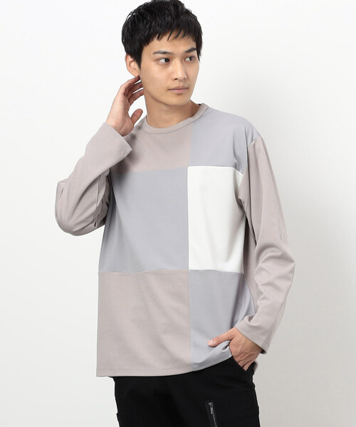COMME CA ISM(コムサイズム)の「カラーブロック パッチワーク クルーネックTシャツ(長袖)(Tシャツ/カットソー・メンズ・ベージュ/ホワイト/ブラック・LARGE/MEDIUM)」の2枚目の写真