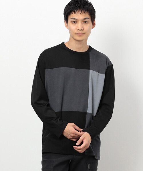 COMME CA ISM(コムサイズム)の「カラーブロック パッチワーク クルーネックTシャツ(長袖)(Tシャツ/カットソー・メンズ・ベージュ/ホワイト/ブラック・LARGE/MEDIUM)」の3枚目の写真